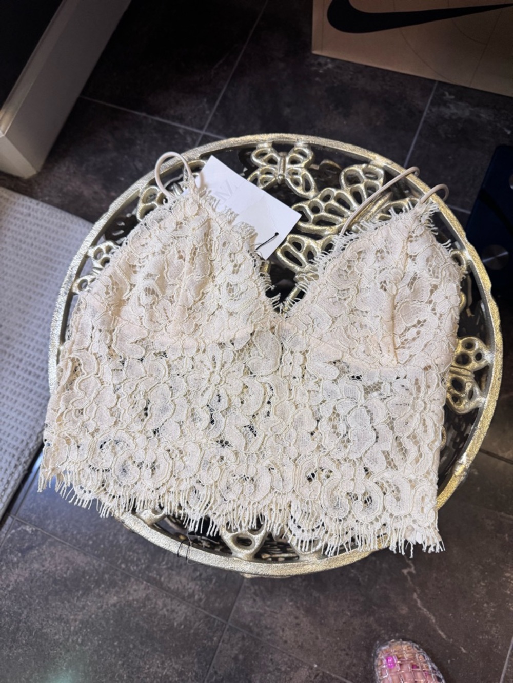 Zara Cream Lace Cropped Cami Top
